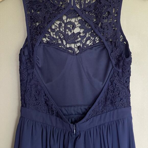 Lulus Romantic Tale Navy Blue Lace Mini Skater Dress Size Medium Open Back Sexy - Picture 12 of 16